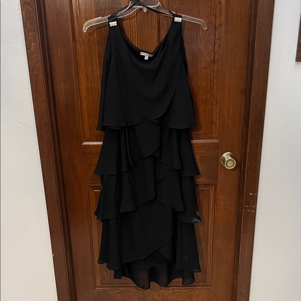 Tessa Kim Elegant Black Layered High Low Dress